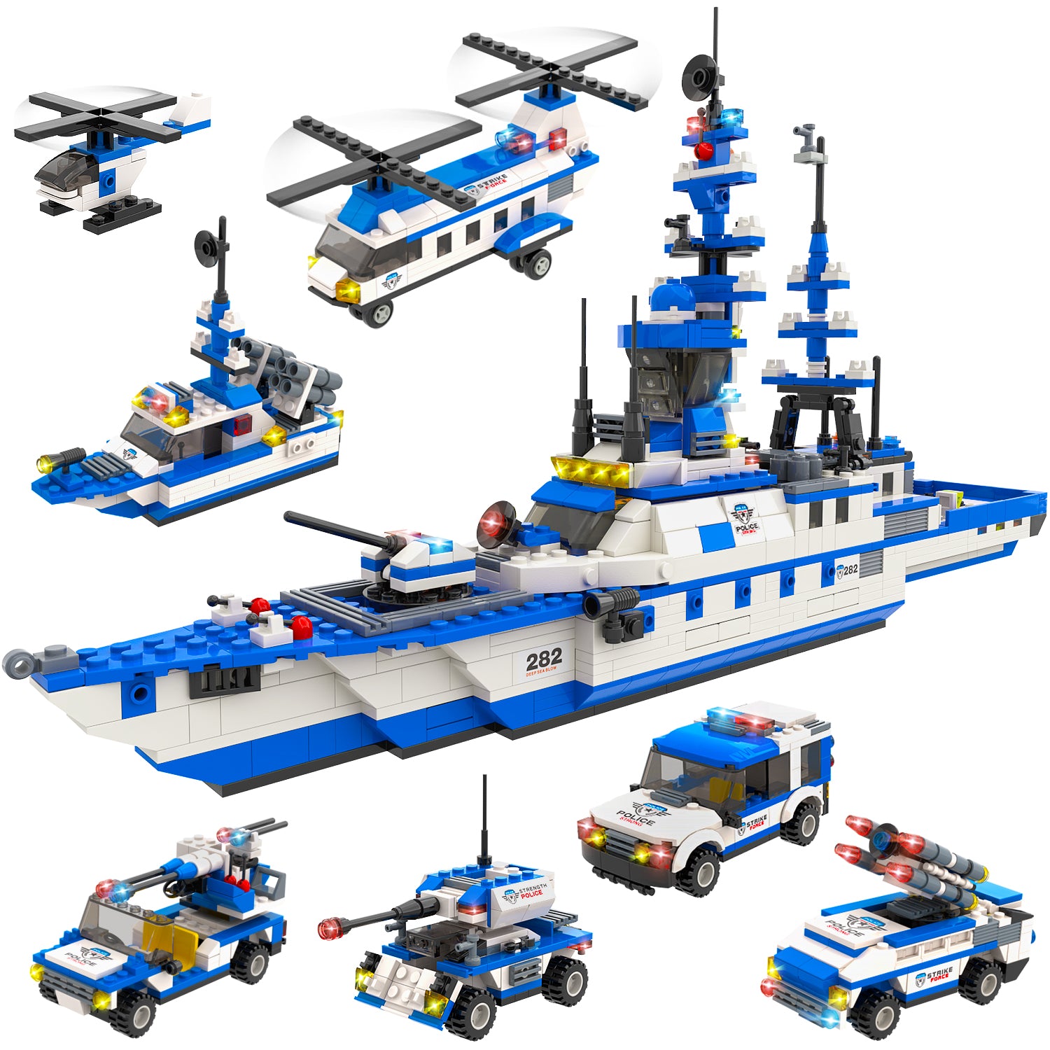 Ocean Military Battleship Building Block 6 IN 1 Military Battleship Building Toy Model Kit Best STEM Educational Toy Gift for Boys and Girls up 6 Ages With 1169 Pieces